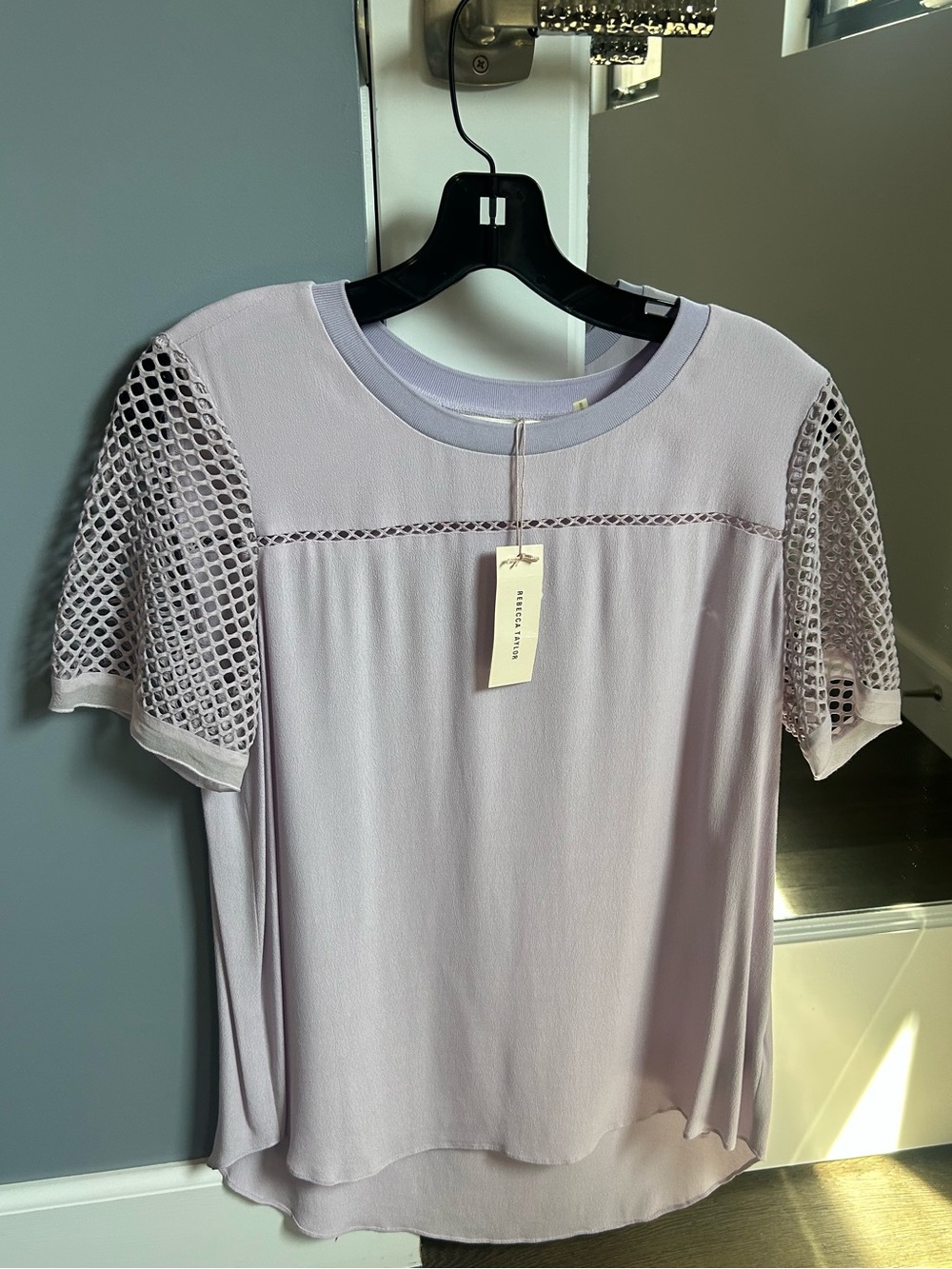Rebecca Taylor Light Lavender Mesh-Sleeve Women's Top